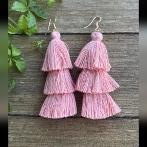 BOHO Dangle Pink Earrings Hippie Handmade Tassel barbie
